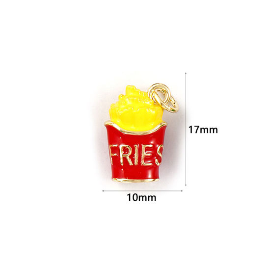 Immagine di 1 Piece Eco-friendly Brass Charms 18K Real Gold Plated Yellow Enamel Fries 3D 17mm x 10mm