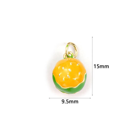 Immagine di 1 Piece Eco-friendly Brass Charms 18K Real Gold Plated Yellow Enamel Hamburger 3D 15mm x 9.5mm