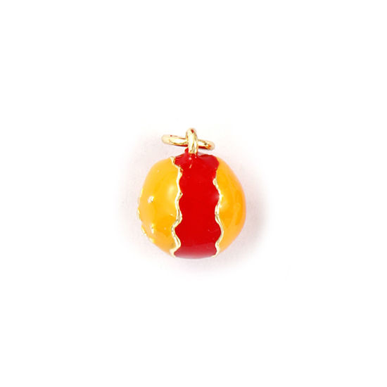 Immagine di 1 Piece Eco-friendly Brass Charms 18K Real Gold Plated Orange Enamel Hamburger 3D 15mm x 9.5mm
