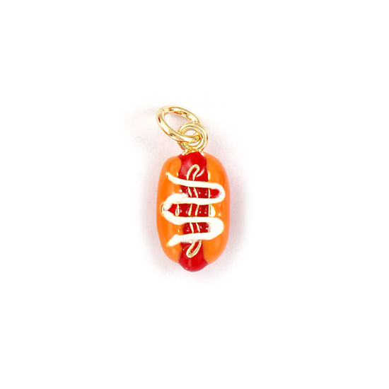 Immagine di 1 Piece Eco-friendly Brass Charms 18K Real Gold Plated Red Enamel Hot Dog 3D 18mm x 7mm