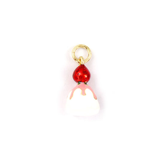 Immagine di 1 Piece Eco-friendly Brass Charms 18K Real Gold Plated Red Enamel Cake 3D 18mm x 9mm