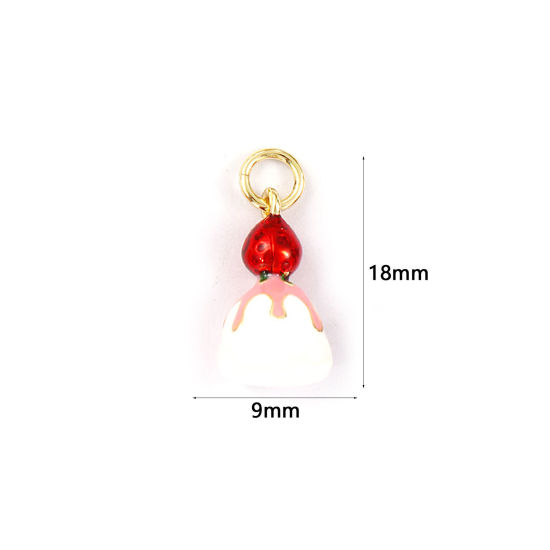 Immagine di 1 Piece Eco-friendly Brass Charms 18K Real Gold Plated Red Enamel Cake 3D 18mm x 9mm