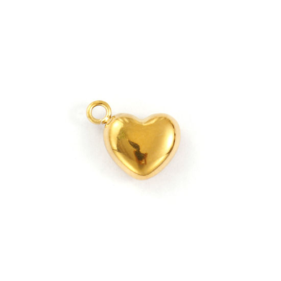 Изображение 2 PCs Eco-friendly PVD Vacuum Plating 304 Stainless Steel Valentine's Day Charms 18K Gold Plated Heart 3D 10mm x 9mm