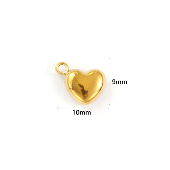 Изображение 2 PCs Eco-friendly PVD Vacuum Plating 304 Stainless Steel Valentine's Day Charms 18K Gold Plated Heart 3D 10mm x 9mm