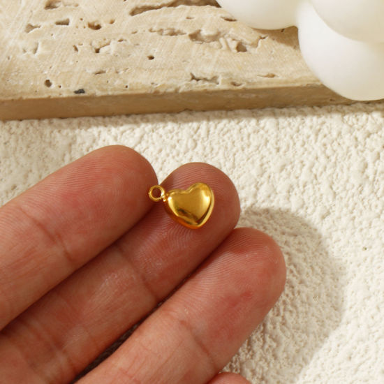 Изображение 2 PCs Eco-friendly PVD Vacuum Plating 304 Stainless Steel Valentine's Day Charms 18K Gold Plated Heart 3D 10mm x 9mm