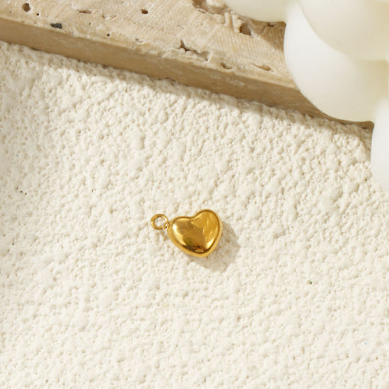 Изображение 2 PCs Eco-friendly PVD Vacuum Plating 304 Stainless Steel Valentine's Day Charms 18K Gold Plated Heart 3D 10mm x 9mm