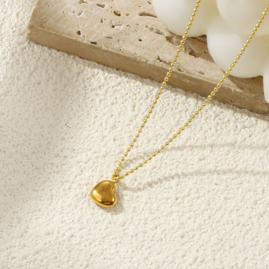 Изображение 2 PCs Eco-friendly PVD Vacuum Plating 304 Stainless Steel Valentine's Day Charms 18K Gold Plated Heart 3D 10mm x 9mm