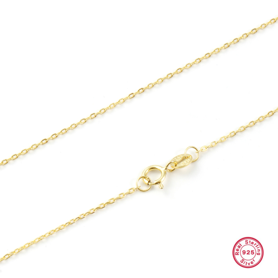 Immagine di 1 Pz Ecologico Argento Sterling Catena a Cavo Collana Placcato Oro 18K 45cm Lunghezza, Dimensione Catena: 1mm