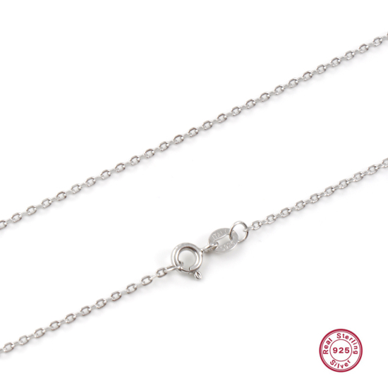 Immagine di 1 Pz Ecologico Argento Sterling Catena a Cavo Collana Platino Placcato 45cm Lunghezza, Dimensione Catena: 1.4mm
