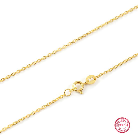 Immagine di 1 Pz Ecologico Argento Sterling Catena a Cavo Collana Placcato Oro 18K 45cm Lunghezza, Dimensione Catena: 1.4mm