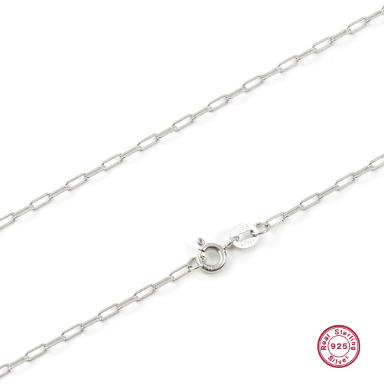 Immagine di 1 Pz Ecologico Argento Sterling Catena a Graffetta Collana Platino Placcato 45cm Lunghezza, Dimensione Catena: 1.8mm