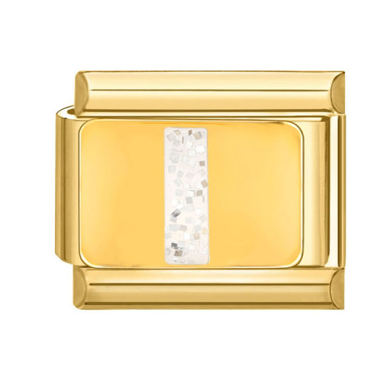 Bild von 1 Stück 304 Edelstahl Großbuchstaben Charm-Armband mit italienischen Gliedern zur Herstellung von DIY-Schmuck Vergoldet Weiß Emaille Rechteck Message " I " Paillette 10mm x 9mm