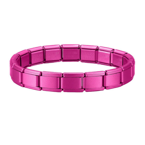 Bild von 1 Strang 304 Edelstahl Italienische Charm-Links-Modularmbänder Fuchsie Matt Trennbar 18cm lang