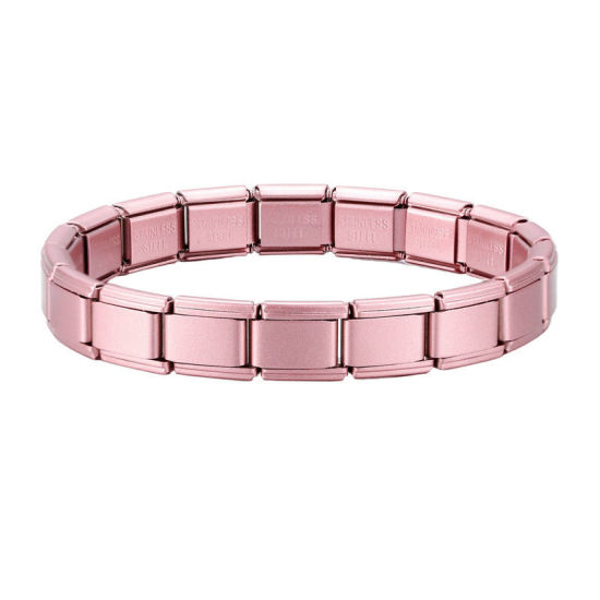 Bild von 1 Strang 304 Edelstahl Italienische Charm-Links-Modularmbänder Hellrosa Matt Trennbar 18cm lang
