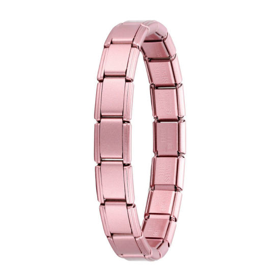 Bild von 1 Strang 304 Edelstahl Italienische Charm-Links-Modularmbänder Hellrosa Matt Trennbar 18cm lang