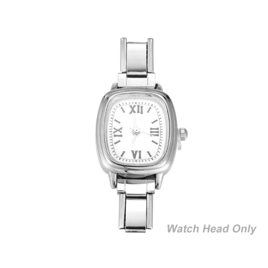 Изображение 1 ШТ 304 Нержавеющая Сталь Стильный & Стильный и повседневный Лицо часов с итальянскими чармами для изготовления украшений своими руками Серебряный Тон Белый Прямоугольник 5.7см x 2.5см