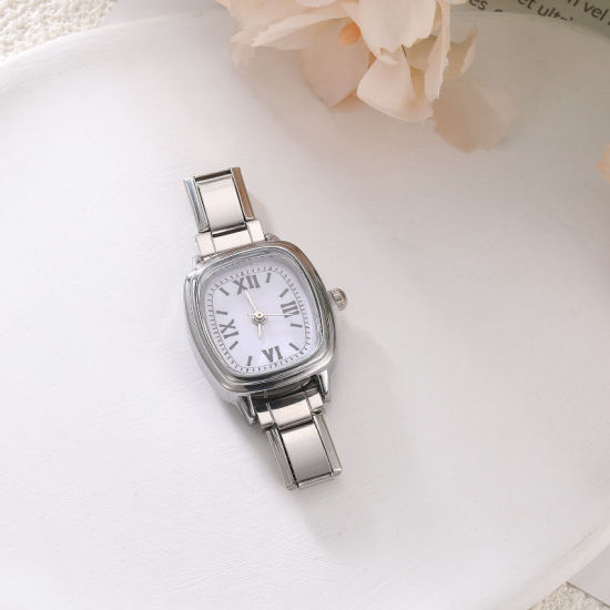 Изображение 1 ШТ 304 Нержавеющая Сталь Стильный & Стильный и повседневный Лицо часов с итальянскими чармами для изготовления украшений своими руками Серебряный Тон Белый Прямоугольник 5.7см x 2.5см