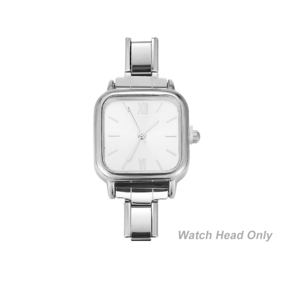 Изображение 1 ШТ 304 Нержавеющая Сталь Стильный & Стильный и повседневный Лицо часов с итальянскими чармами для изготовления украшений своими руками Серебряный Тон Белый Квадратные 5.7см x 3см