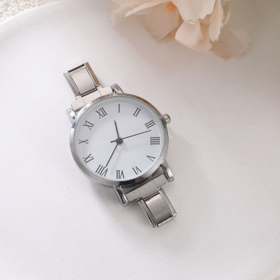 Изображение 1 ШТ 304 Нержавеющая Сталь Стильный & Стильный и повседневный Лицо часов с итальянскими чармами для изготовления украшений своими руками Серебряный Тон Белый Круглые 5.7см x 3см