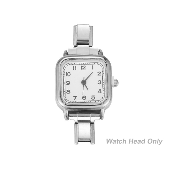 Изображение 1 ШТ 304 Нержавеющая Сталь Стильный & Стильный и повседневный Лицо часов с итальянскими чармами для изготовления украшений своими руками Серебряный Тон Белый Квадратные 5.7см x 3см