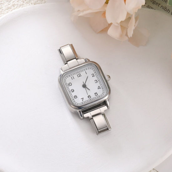 Изображение 1 ШТ 304 Нержавеющая Сталь Стильный & Стильный и повседневный Лицо часов с итальянскими чармами для изготовления украшений своими руками Серебряный Тон Белый Квадратные 5.7см x 3см