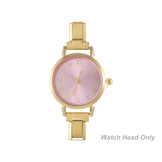 Bild von 1 Stück 304 Edelstahl Stilvoll & lässig hrwerk mit italienischen Charm-Links für die DIY-Schmuckherstellung Vergoldet Rosa Rund 5.7cm x 3cm