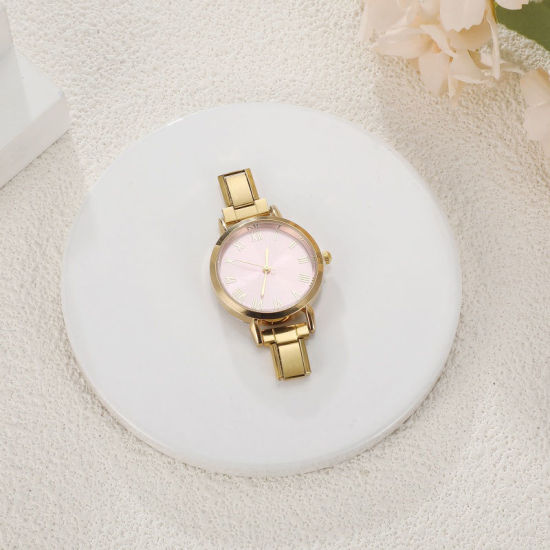 Bild von 1 Stück 304 Edelstahl Stilvoll & lässig hrwerk mit italienischen Charm-Links für die DIY-Schmuckherstellung Vergoldet Rosa Rund 5.7cm x 3cm