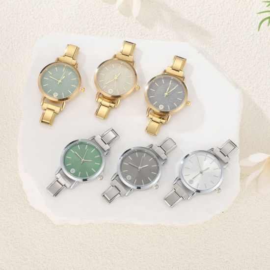 Bild von 1 Stück 304 Edelstahl Stilvoll & lässig hrwerk mit italienischen Charm-Links für die DIY-Schmuckherstellung Vergoldet Rosa Rund 5.7cm x 3cm