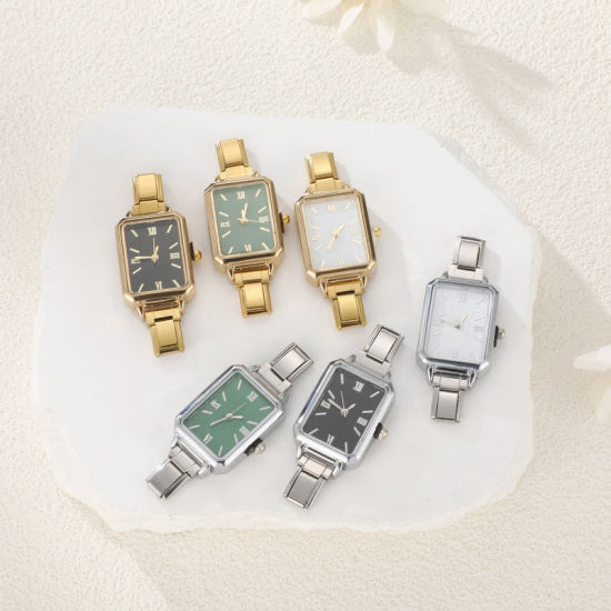 Bild von 1 Stück 304 Edelstahl Stilvoll & lässig hrwerk mit italienischen Charm-Links für die DIY-Schmuckherstellung Vergoldet Rosa Rund 5.7cm x 3cm