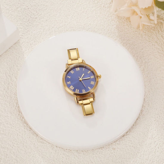 Bild von 1 Stück 304 Edelstahl Stilvoll & lässig hrwerk mit italienischen Charm-Links für die DIY-Schmuckherstellung Vergoldet Blau Rund 5.7cm x 3cm