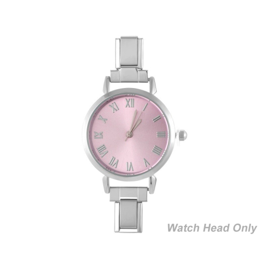 Bild von 1 Stück 304 Edelstahl Stilvoll & lässig hrwerk mit italienischen Charm-Links für die DIY-Schmuckherstellung Silberfarbe Rosa Rund 5.7cm x 3cm