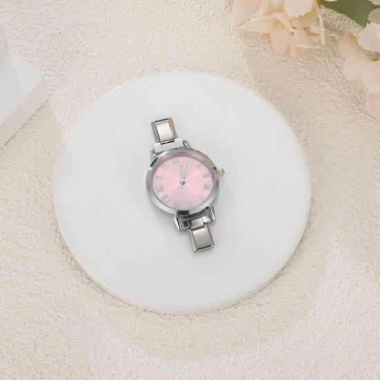 Bild von 1 Stück 304 Edelstahl Stilvoll & lässig hrwerk mit italienischen Charm-Links für die DIY-Schmuckherstellung Silberfarbe Rosa Rund 5.7cm x 3cm