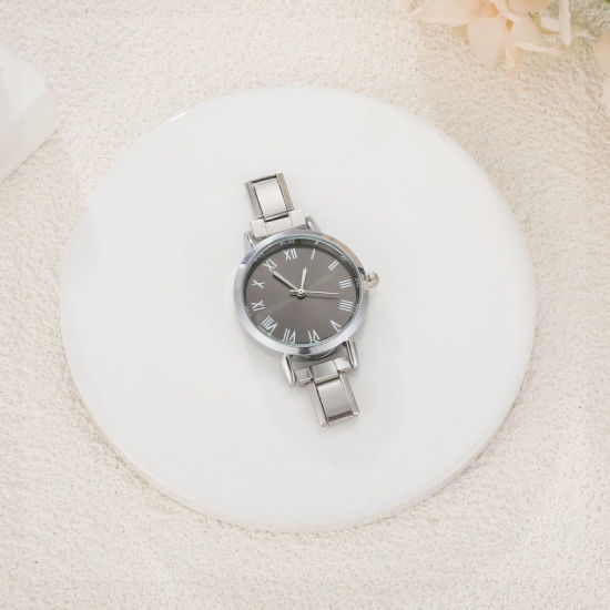 Bild von 1 Stück 304 Edelstahl Stilvoll & lässig hrwerk mit italienischen Charm-Links für die DIY-Schmuckherstellung Silberfarbe Schwarz Rund 5.7cm x 3cm