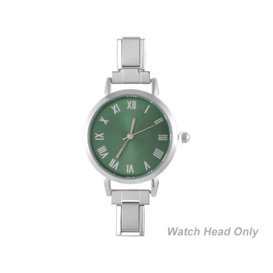 Bild von 1 Stück 304 Edelstahl Stilvoll & lässig hrwerk mit italienischen Charm-Links für die DIY-Schmuckherstellung Silberfarbe Grün Rund 5.7cm x 3cm