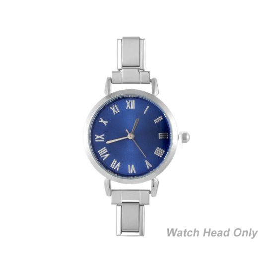 Bild von 1 Stück 304 Edelstahl Stilvoll & lässig hrwerk mit italienischen Charm-Links für die DIY-Schmuckherstellung Silberfarbe Blau Rund 5.7cm x 3cm