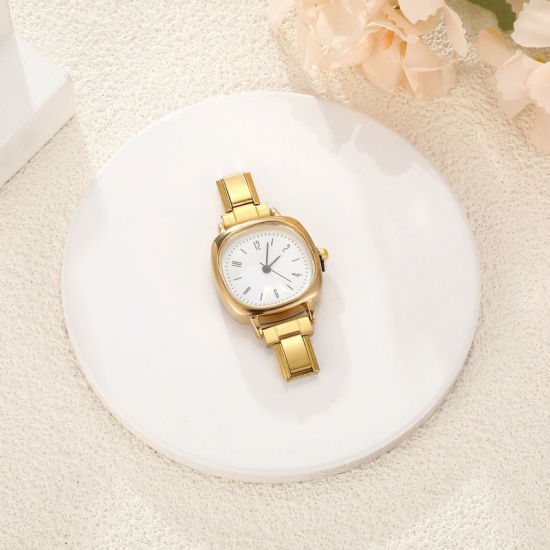 1 個 304ステンレス鋼 おしゃれでカジュアル DIYジュエリーメイキング用のイタリアンチャームリンクウォッチフェイス 金メッキ 白 正方形 5.7cmx 3cm、 の画像