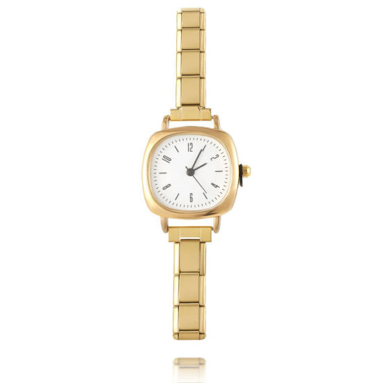 Bild von 1 Strang 304 Edelstahl Vergoldet Modulares Armbanduhr, Stilvoll & lässig Quadrat Weiß Unisex Geschenk 18.5cm lang