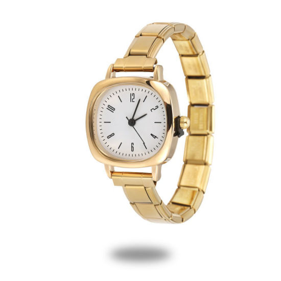 Bild von 1 Strang 304 Edelstahl Vergoldet Modulares Armbanduhr, Stilvoll & lässig Quadrat Weiß Unisex Geschenk 18.5cm lang