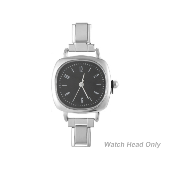 1 個 304ステンレス鋼 おしゃれでカジュアル DIYジュエリーメイキング用のイタリアンチャームリンクウォッチフェイス シルバートーン 黒 正方形 5.7cmx 2.5cm、 の画像