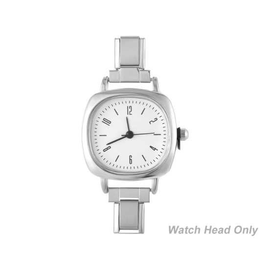 1 個 304ステンレス鋼 おしゃれでカジュアル DIYジュエリーメイキング用のイタリアンチャームリンクウォッチフェイス シルバートーン 白 正方形 5.7cmx 2.5cm、 の画像