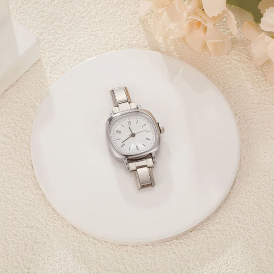 1 個 304ステンレス鋼 おしゃれでカジュアル DIYジュエリーメイキング用のイタリアンチャームリンクウォッチフェイス シルバートーン 白 正方形 5.7cmx 2.5cm、 の画像