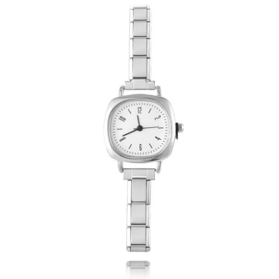 Bild von 1 Strang 304 Edelstahl Silberfarbe Modulares Armbanduhr, Stilvoll & lässig Quadrat Weiß Unisex Geschenk 18.5cm lang