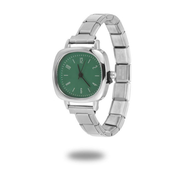 Bild von 1 Strang 304 Edelstahl Silberfarbe Modulares Armbanduhr, Stilvoll & lässig Quadrat Grün Unisex Geschenk 18.5cm lang