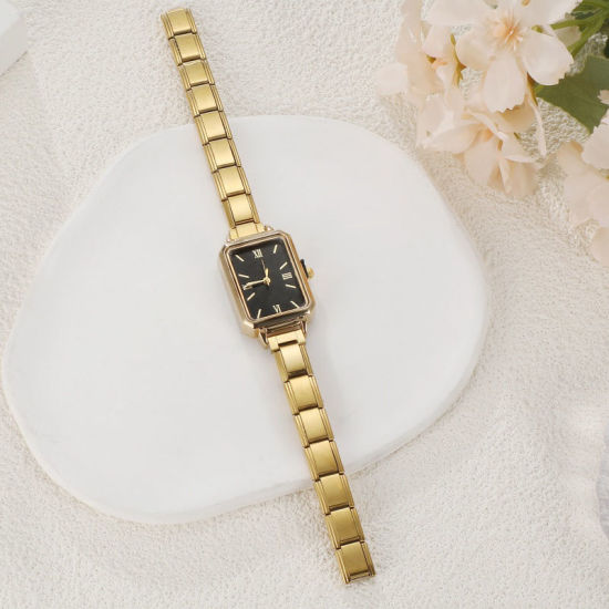 1 本 304ステンレス鋼 金メッキ イタリアンチャームリンクモジュール式腕時計、 おしゃれでカジュアル 八辺形 黒 ユニセックス 男女兼用 プレゼント 18.5cm 長さ の画像