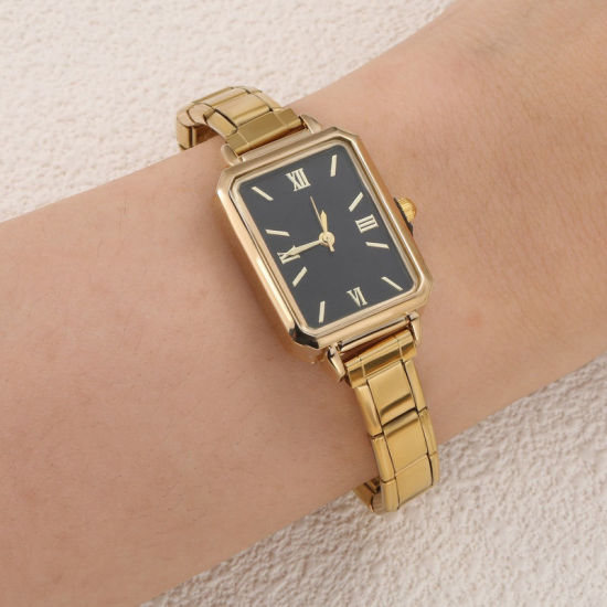 1 本 304ステンレス鋼 金メッキ イタリアンチャームリンクモジュール式腕時計、 おしゃれでカジュアル 八辺形 黒 ユニセックス 男女兼用 プレゼント 18.5cm 長さ の画像