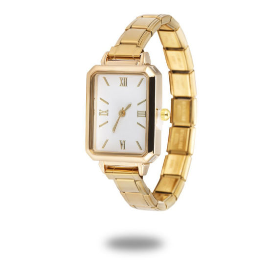 1 本 304ステンレス鋼 金メッキ イタリアンチャームリンクモジュール式腕時計、 おしゃれでカジュアル 八辺形 白 ユニセックス 男女兼用 プレゼント 18.5cm 長さ の画像