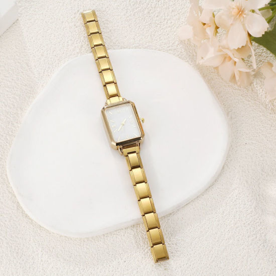 1 本 304ステンレス鋼 金メッキ イタリアンチャームリンクモジュール式腕時計、 おしゃれでカジュアル 八辺形 白 ユニセックス 男女兼用 プレゼント 18.5cm 長さ の画像