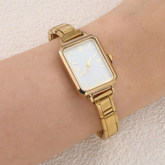 1 本 304ステンレス鋼 金メッキ イタリアンチャームリンクモジュール式腕時計、 おしゃれでカジュアル 八辺形 白 ユニセックス 男女兼用 プレゼント 18.5cm 長さ の画像