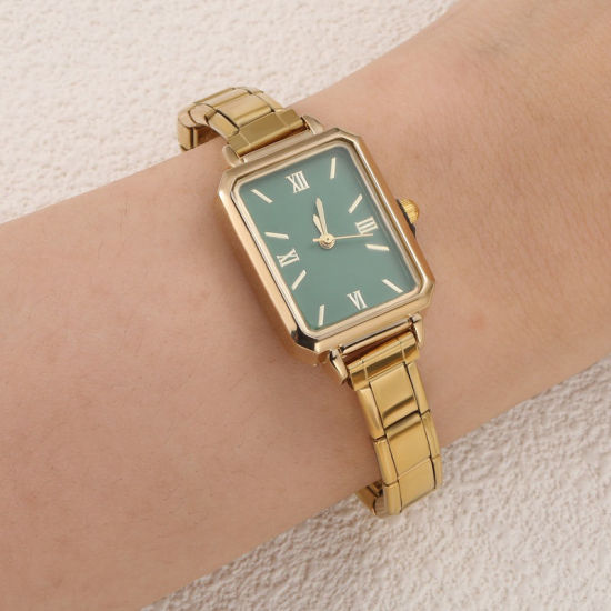 1 本 304ステンレス鋼 金メッキ イタリアンチャームリンクモジュール式腕時計、 おしゃれでカジュアル 八辺形 緑 ユニセックス 男女兼用 プレゼント 18.5cm 長さ の画像