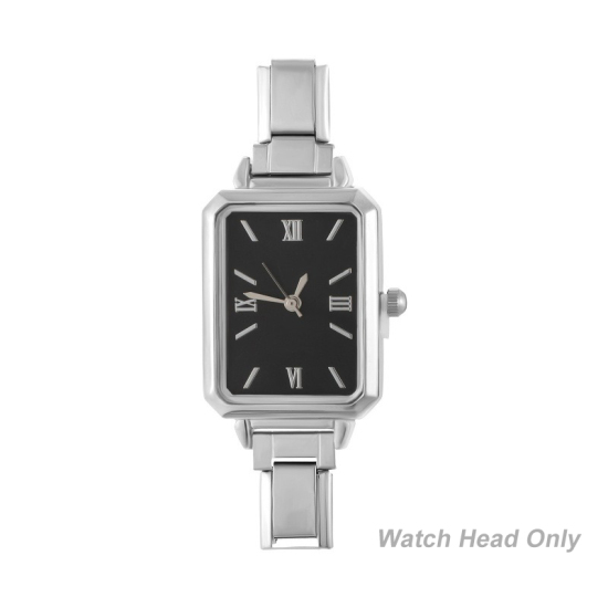 Изображение 1 ШТ 304 Нержавеющая Сталь Стильный & Стильный и повседневный Лицо часов с итальянскими чармами для изготовления украшений своими руками Серебряный Тон Черный Восьмиугольник 5.7см x 2.5см